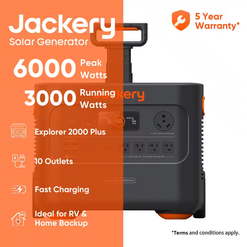 3000W Output/6000W Peak Portable Solar Power Station Explorer 2000 plus Push Start Battery Generator for Outdoors Home