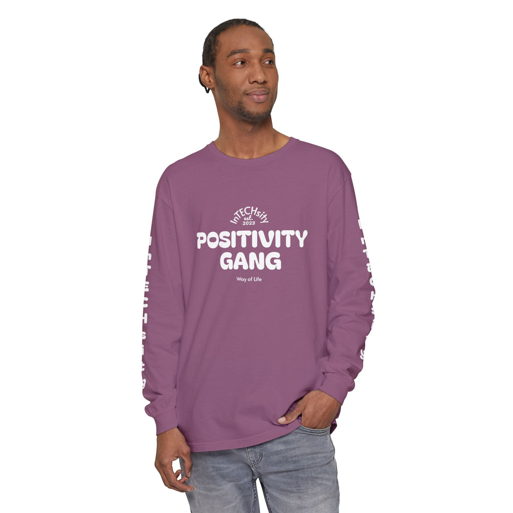 Positivity Gang Long Sleeve T-Shirt | Sleeve Text Crewneck