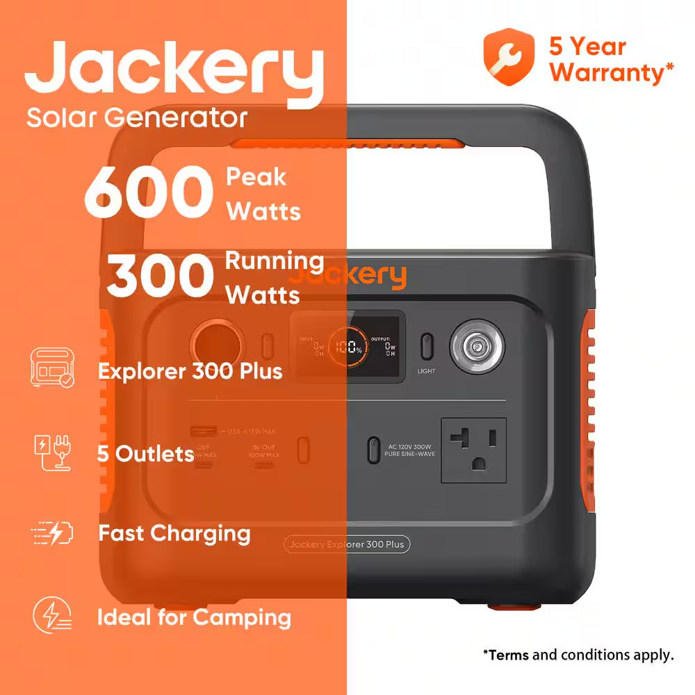 300W Continuous/600-Watt Peak Output Power Station Explorer 300 plus Push Button Start Battery Generator for Outdoors