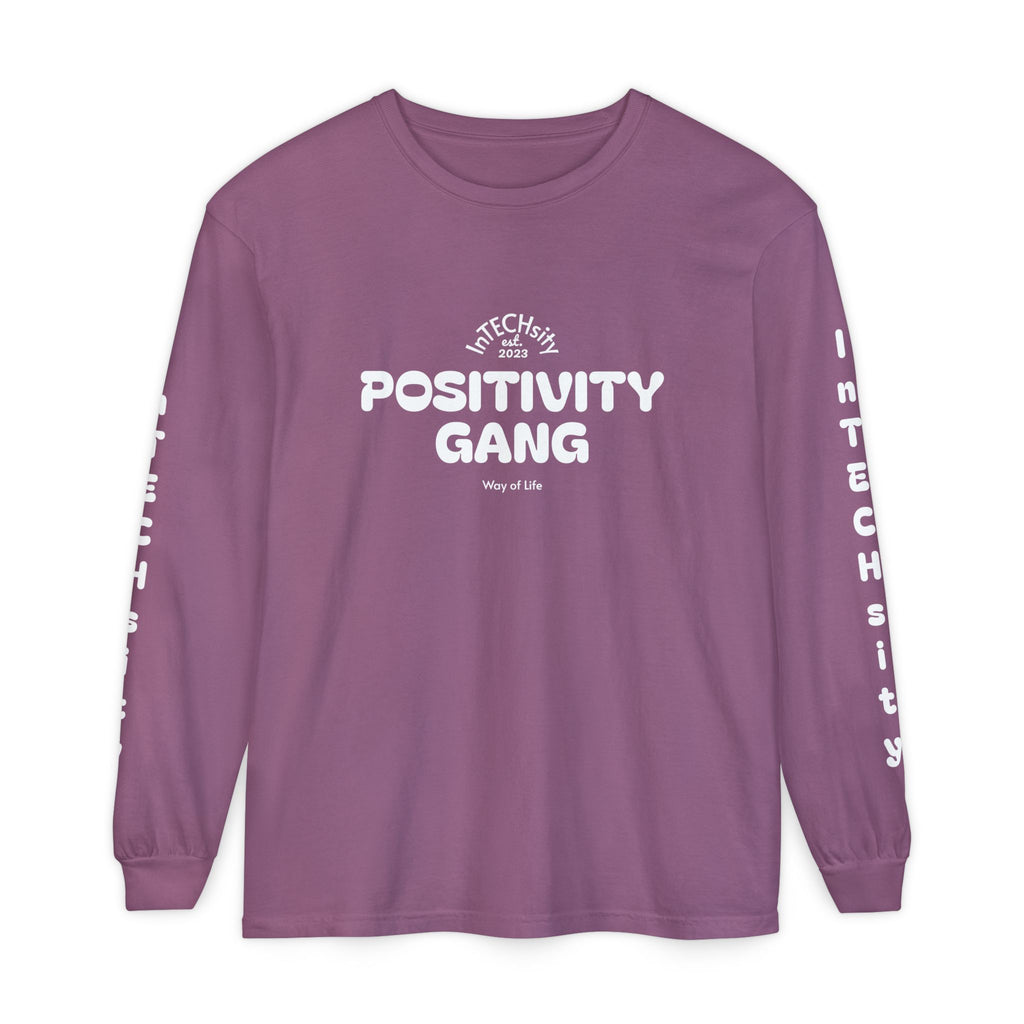 Positivity Gang Long Sleeve T-Shirt | Sleeve Text Crewneck