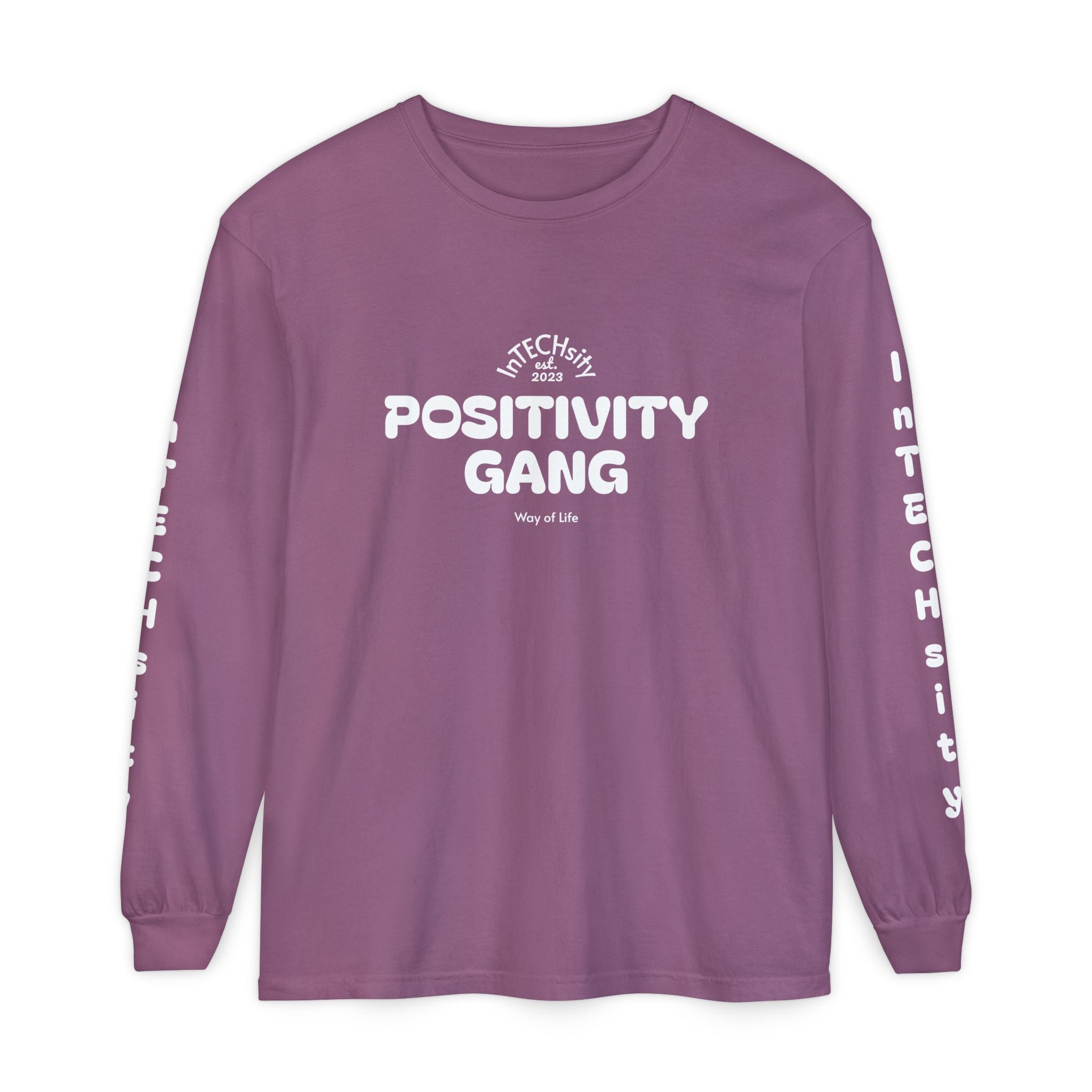 Positivity Gang Long Sleeve T-Shirt | Sleeve Text Crewneck
