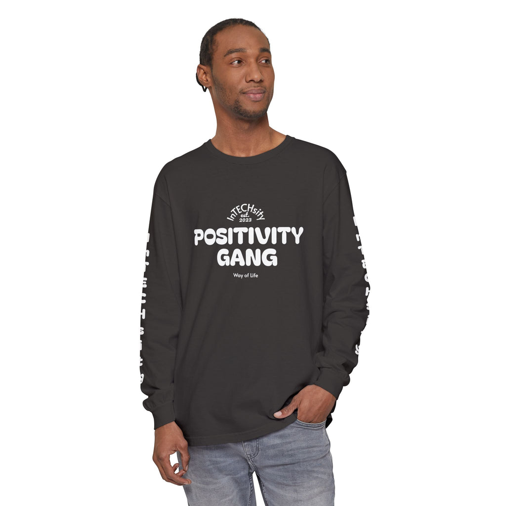 Positivity Gang Long Sleeve T-Shirt | Sleeve Text Crewneck