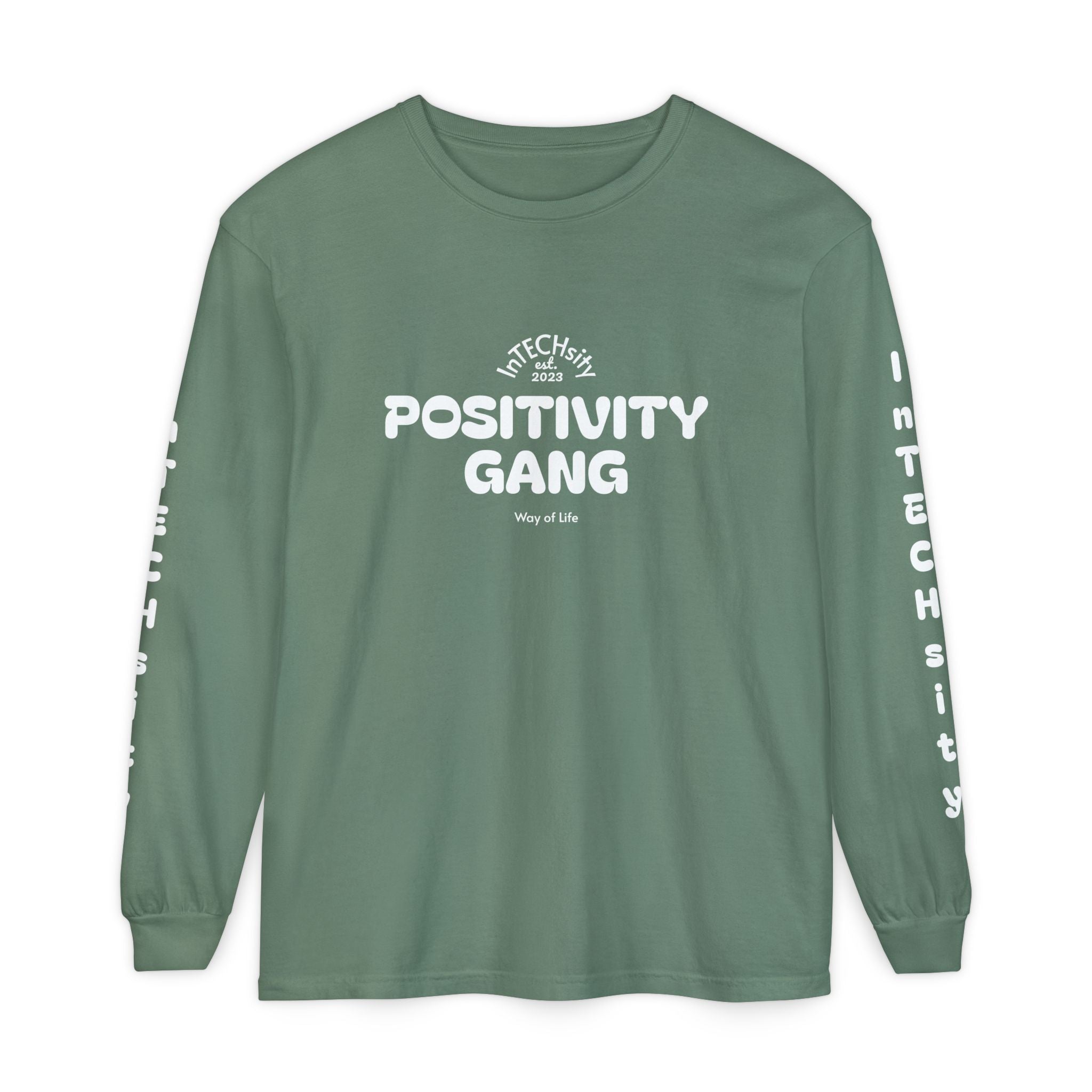 Positivity Gang Long Sleeve T-Shirt | Sleeve Text Crewneck