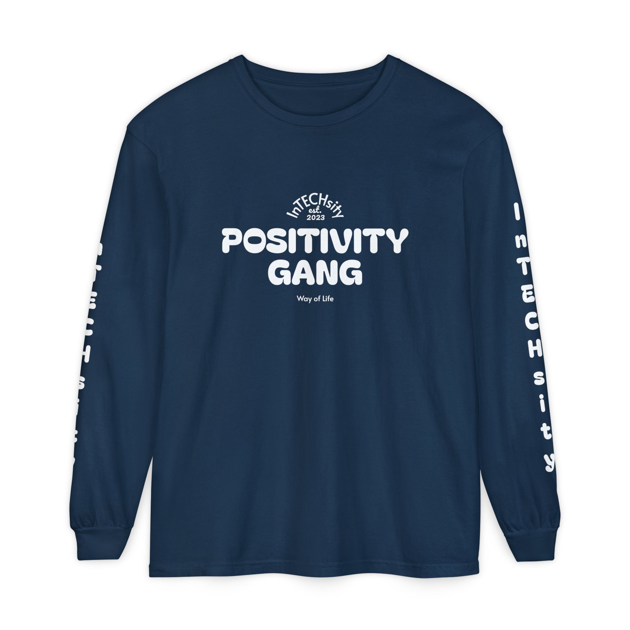 Positivity Gang Long Sleeve T-Shirt | Sleeve Text Crewneck