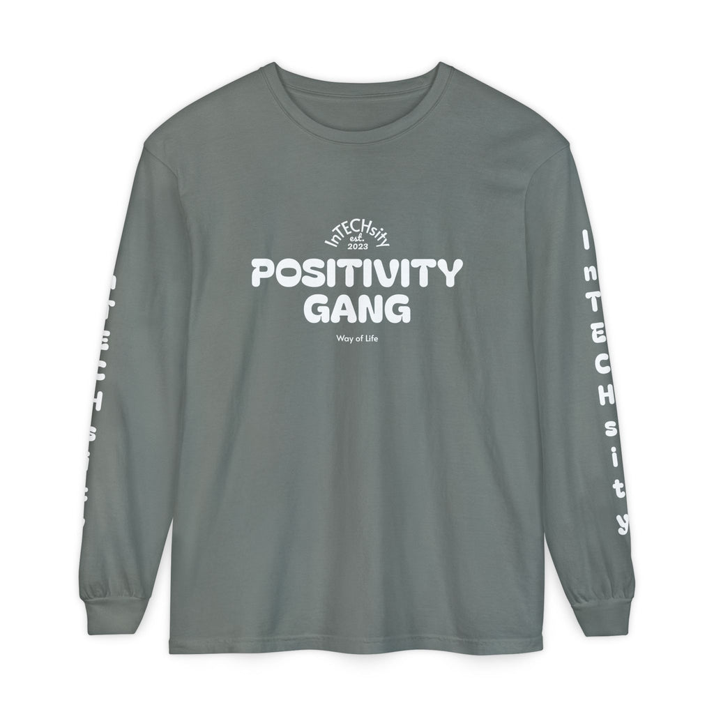 Positivity Gang Long Sleeve T-Shirt | Sleeve Text Crewneck