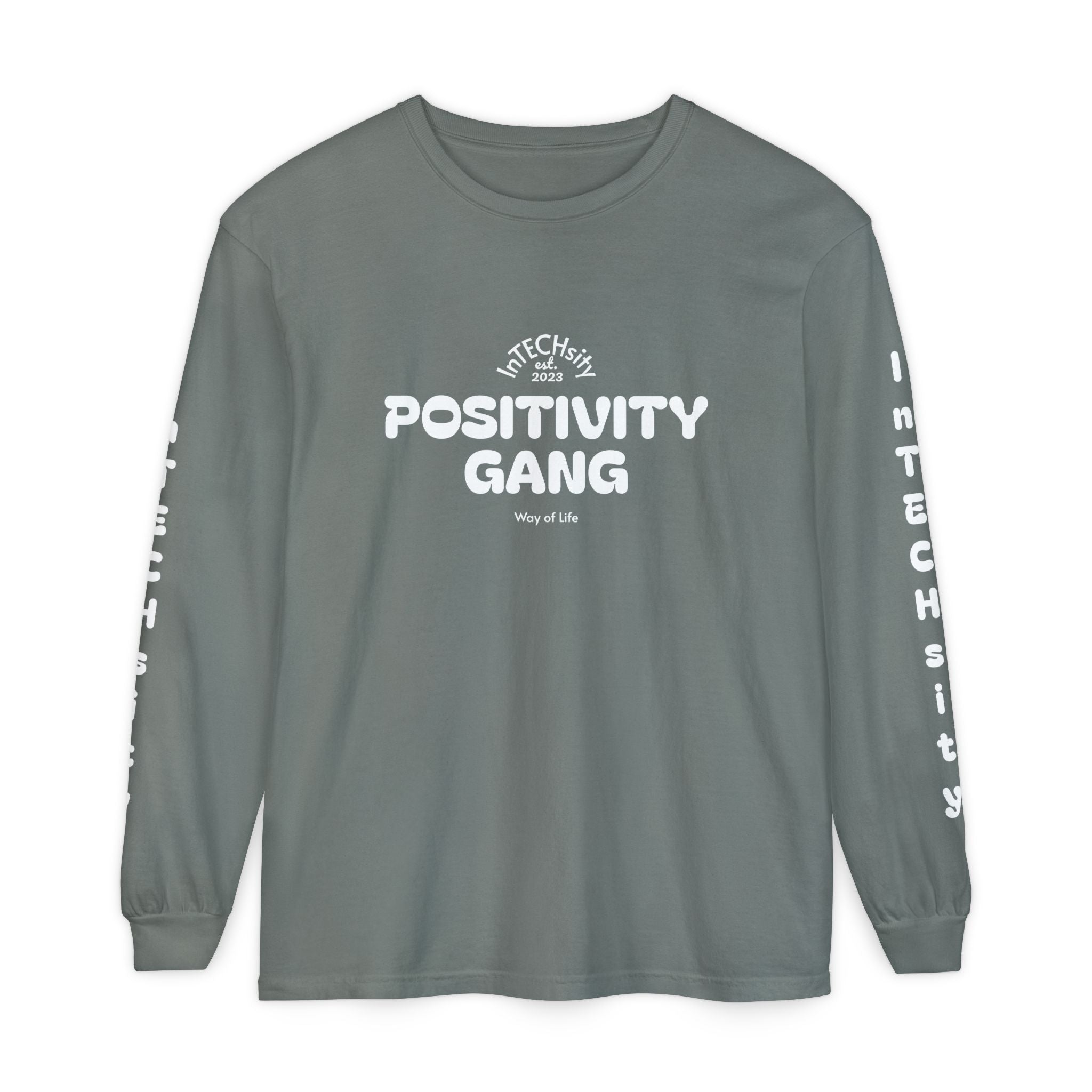 Positivity Gang Long Sleeve T-Shirt | Sleeve Text Crewneck