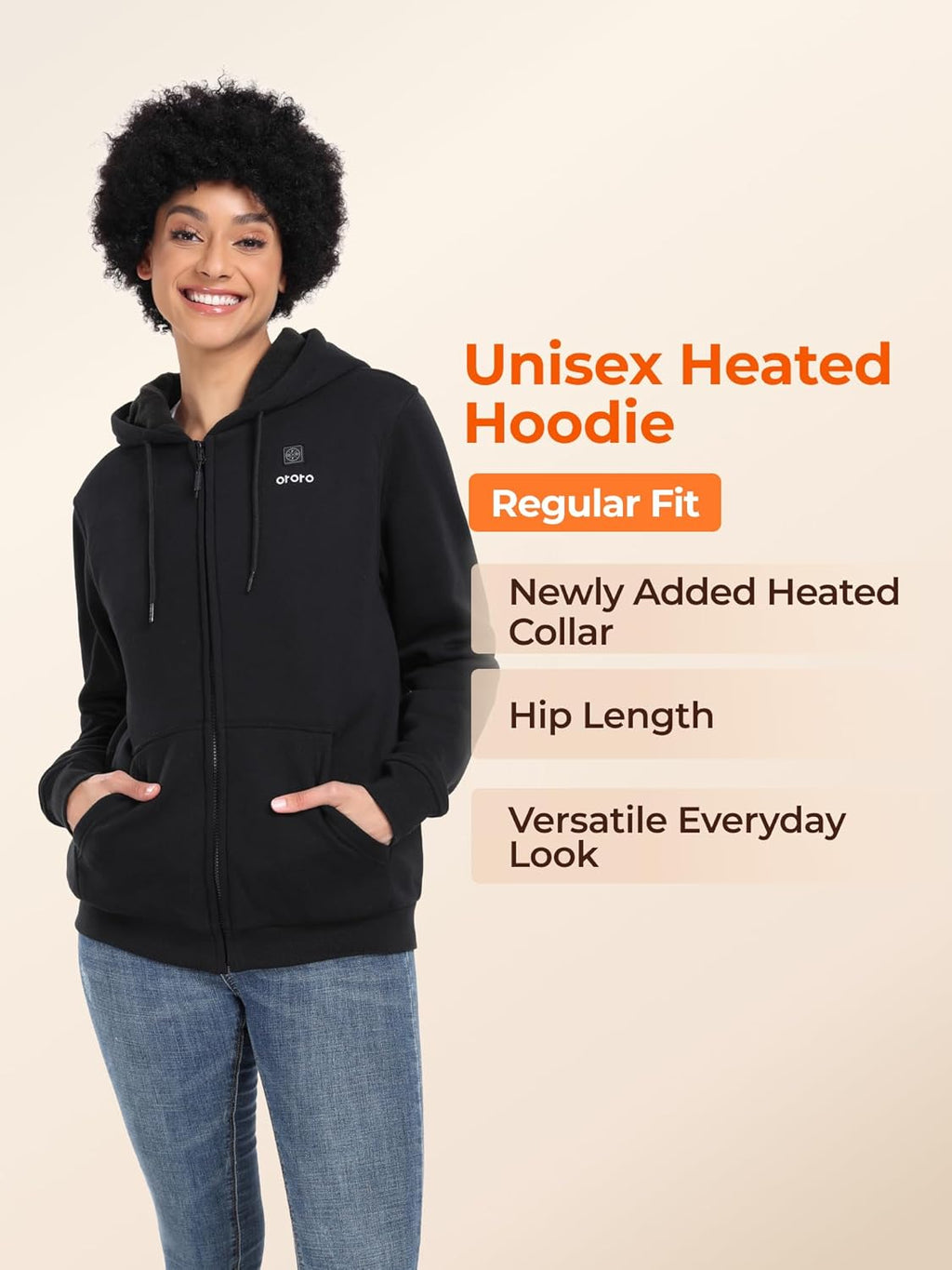 [Upgraded] 4-Zone Heated Hoodie with Heated Collar, Fleece Full-Zip Heated Sweatshirt Hoodie with Battery