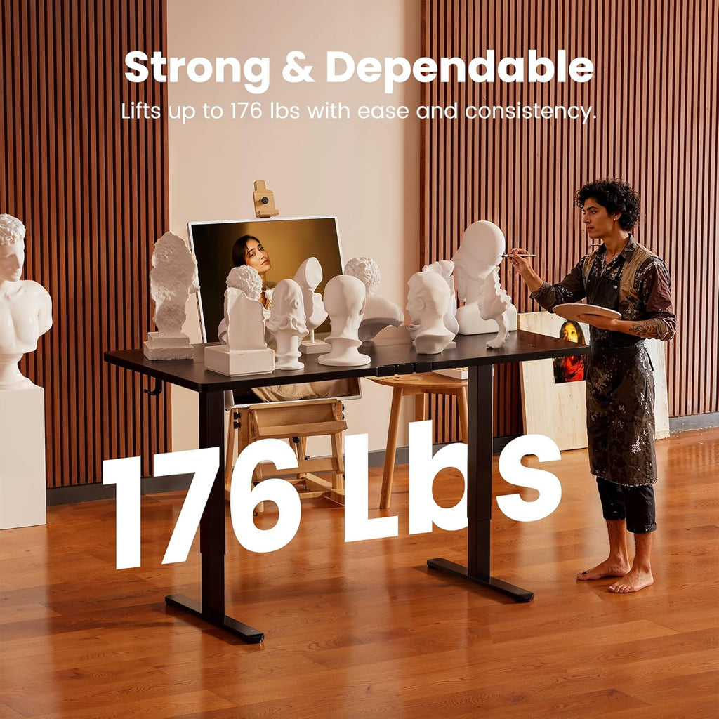 Height Adjustable Electric Standing Desk, 47.2 X 23.6 Inches Sit Stand up Desk, Memory Computer Home Office Desk with Two-Piece Desktop (Black)