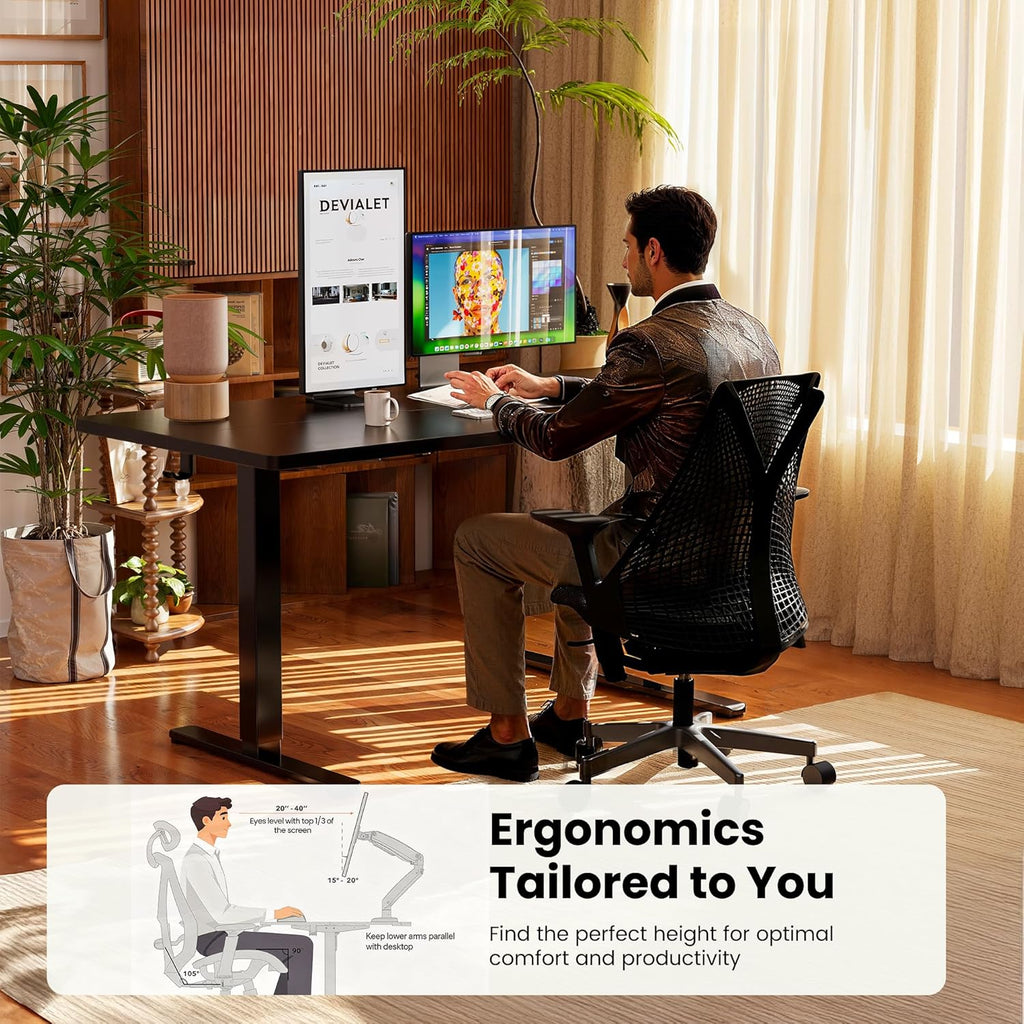 Height Adjustable Electric Standing Desk, 47.2 X 23.6 Inches Sit Stand up Desk, Memory Computer Home Office Desk with Two-Piece Desktop (Black)