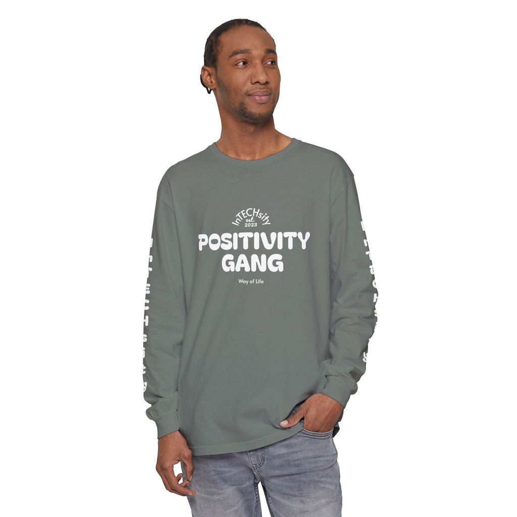 Positivity Gang Long Sleeve T-Shirt | Sleeve Text Crewneck