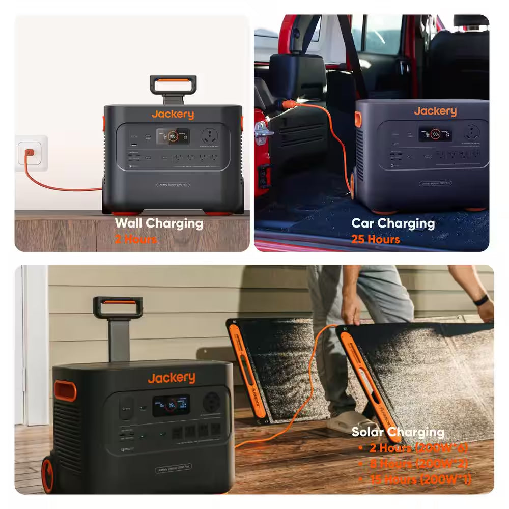 3000W Output/6000W Peak Portable Solar Power Station Explorer 2000 plus Push Start Battery Generator for Outdoors Home