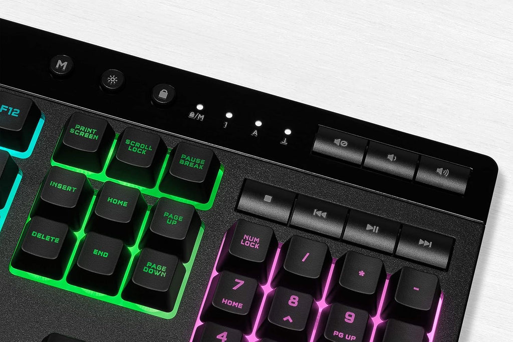 K55 RGB PRO - Dynamic RGB Backlighting - Six Macro Keys with Elgato Stream Deck Software Integration - IP42 Dust and Spill Resistant - Detachable Palm Rest - Dedicated Media and Volume Keys