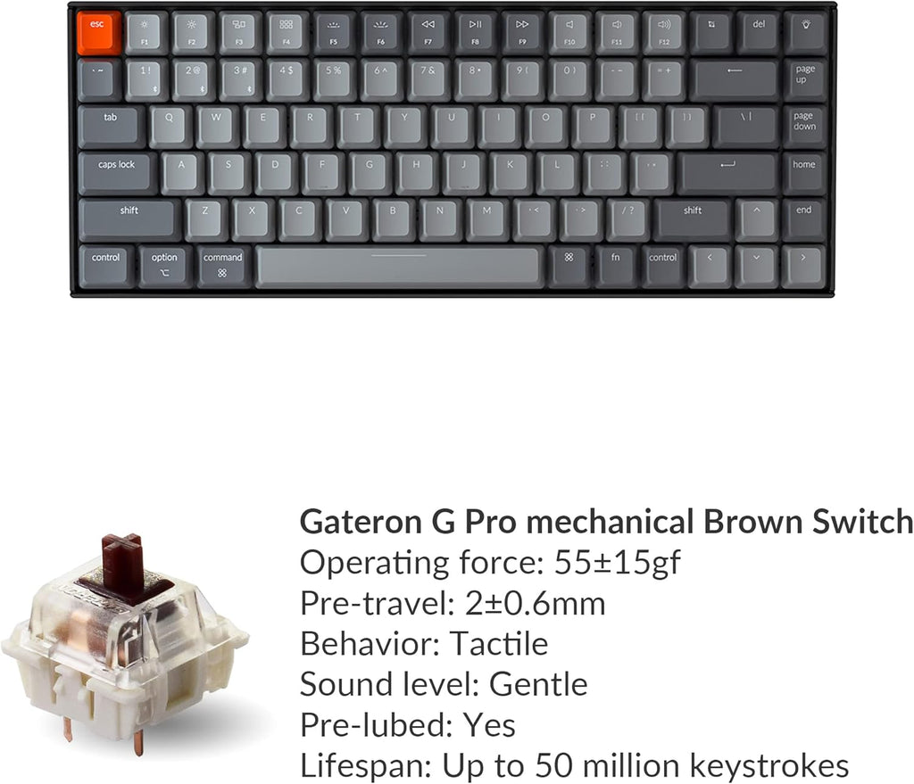 K2 75% Layout RGB Bluetooth Wireless Mechanical Keyboard with Gateron G Pro Brown Switch/Anti Ghosting/N-Key Rollover, Compact 84 Keys USB Wired Gaming Keyboard for Mac Windows-Version 2