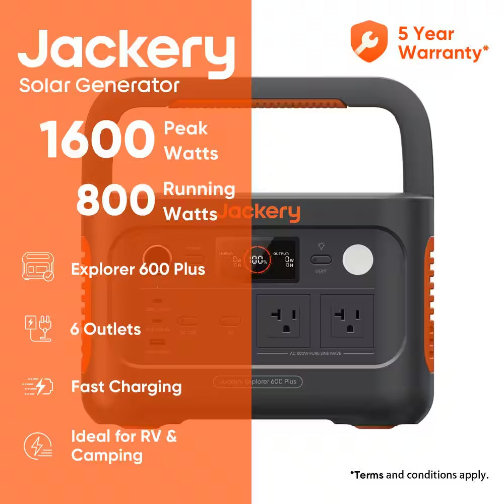 800-Watt Output/1600 Peak Portable Power Station Explorer 600 plus Push Button Start Battery Generator for Outdoors
