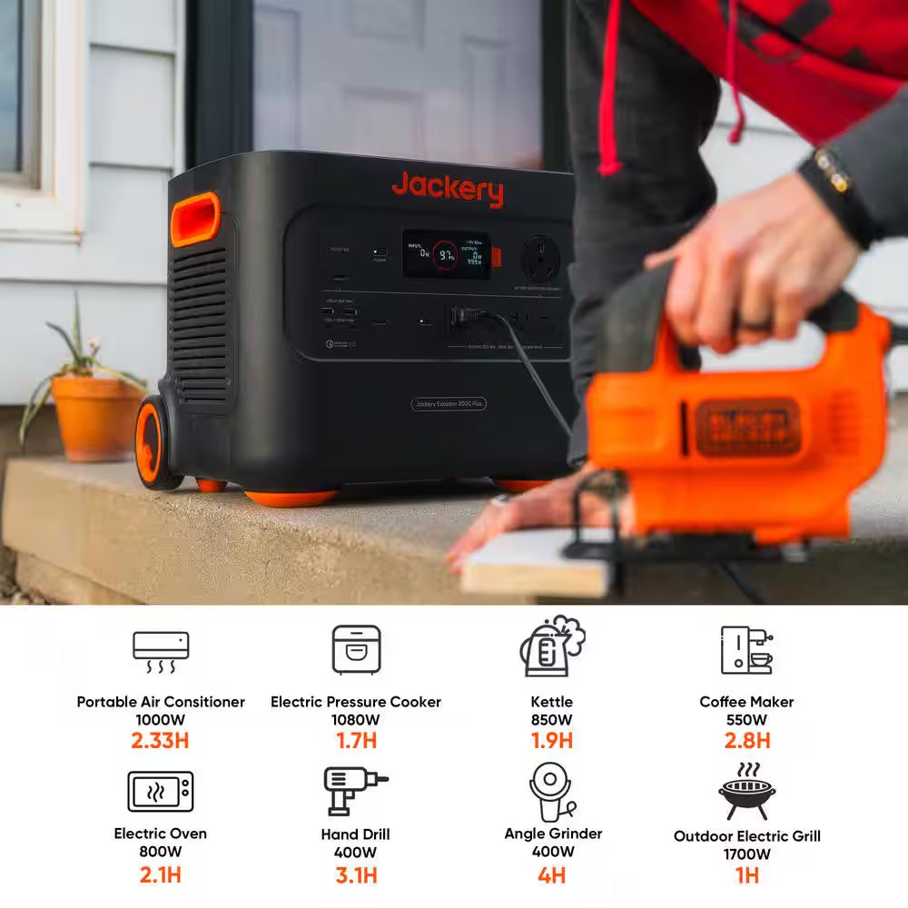 3000W Output/6000W Peak Portable Solar Power Station Explorer 2000 plus Push Start Battery Generator for Outdoors Home