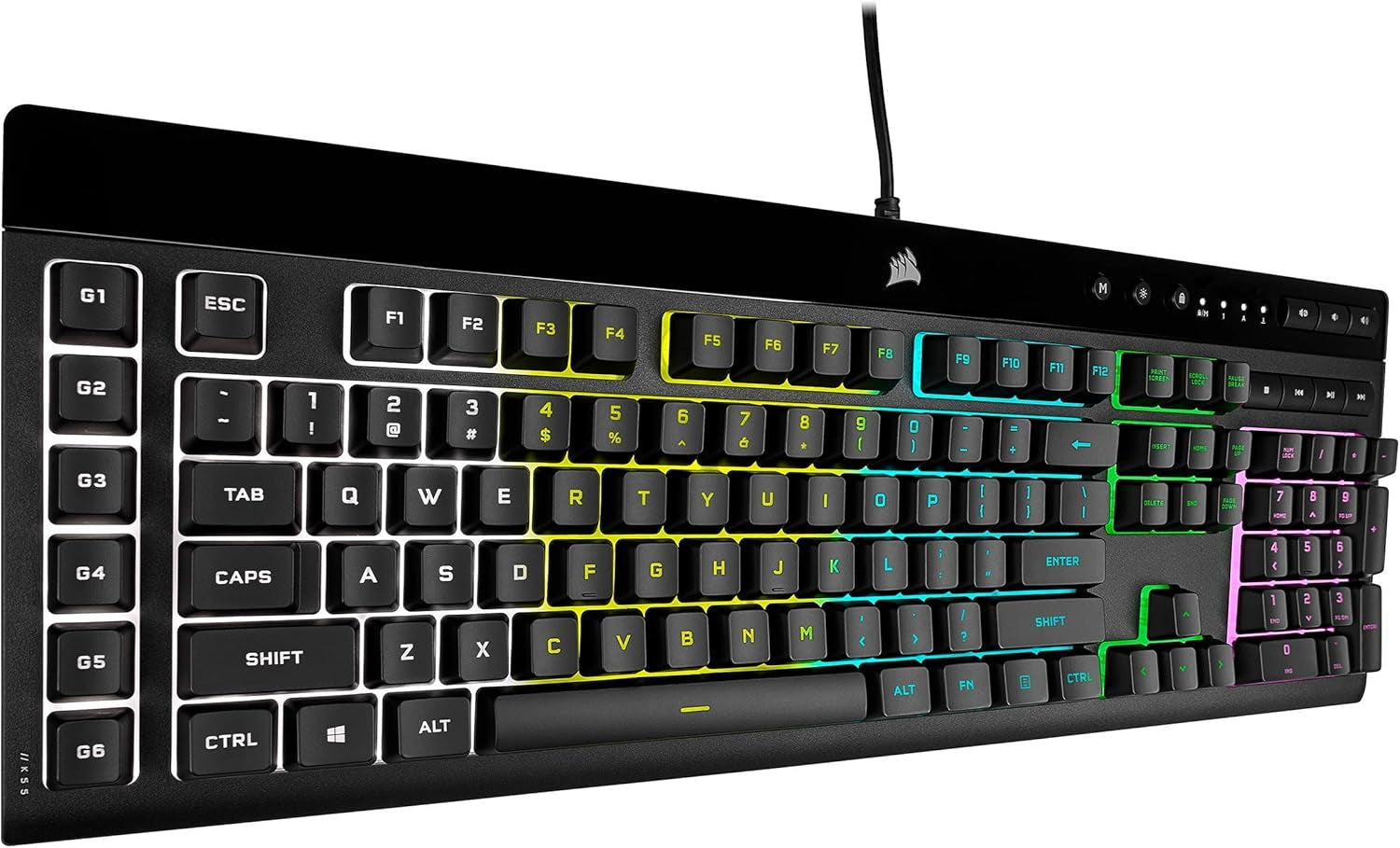 K55 RGB PRO - Dynamic RGB Backlighting - Six Macro Keys with Elgato Stream Deck Software Integration - IP42 Dust and Spill Resistant - Detachable Palm Rest - Dedicated Media and Volume Keys